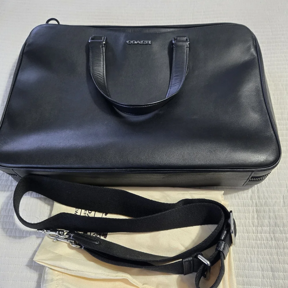 Coach Black Leather Graham Slim Briefcase with Gunmetal Accent Hardware C8170